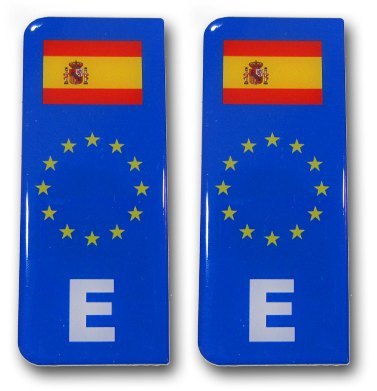 2 Pegatinas en Relieve para Matricula de España con Bandera - Adhesivo 3D