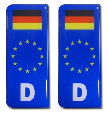 2 Pegatinas en Relieve para Matricula de Alemania con Bandera - Adhesivo 3D - 2x 3D Kfz-Aufkleber